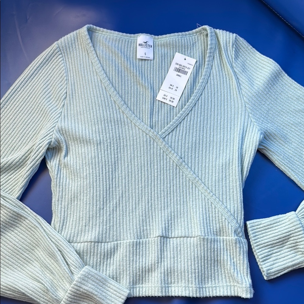 Hollister Light Blue Ribbed Wrap Top